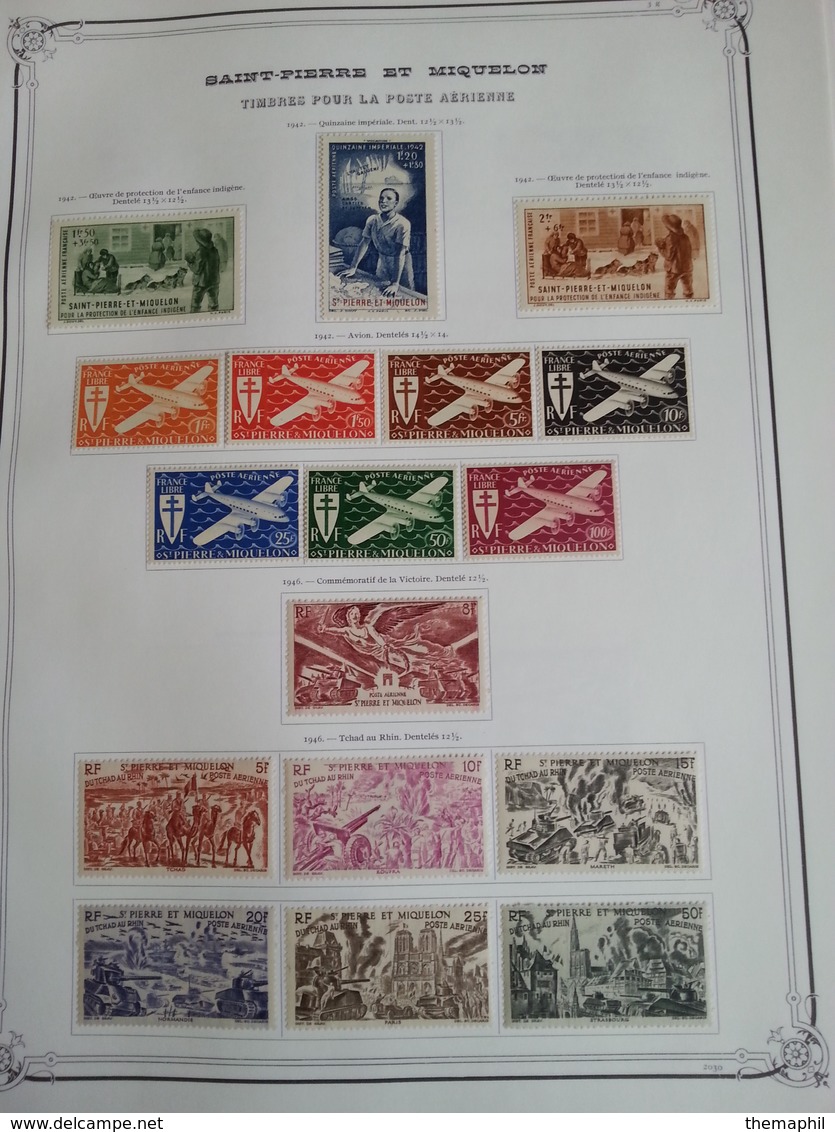 lot n° 602 ST PIERRE ET MIQUELON collection sur pages d'albums neufs * timbres collés a 50 %