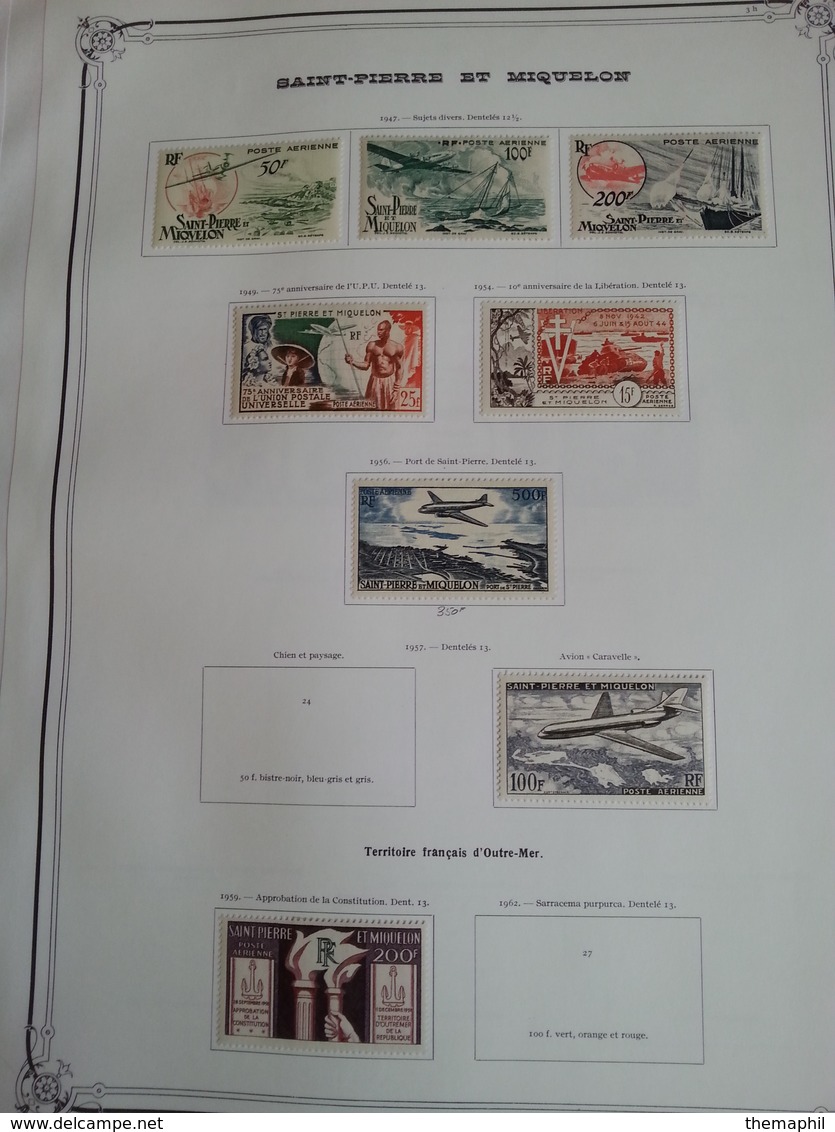 lot n° 602 ST PIERRE ET MIQUELON collection sur pages d'albums neufs * timbres collés a 50 %