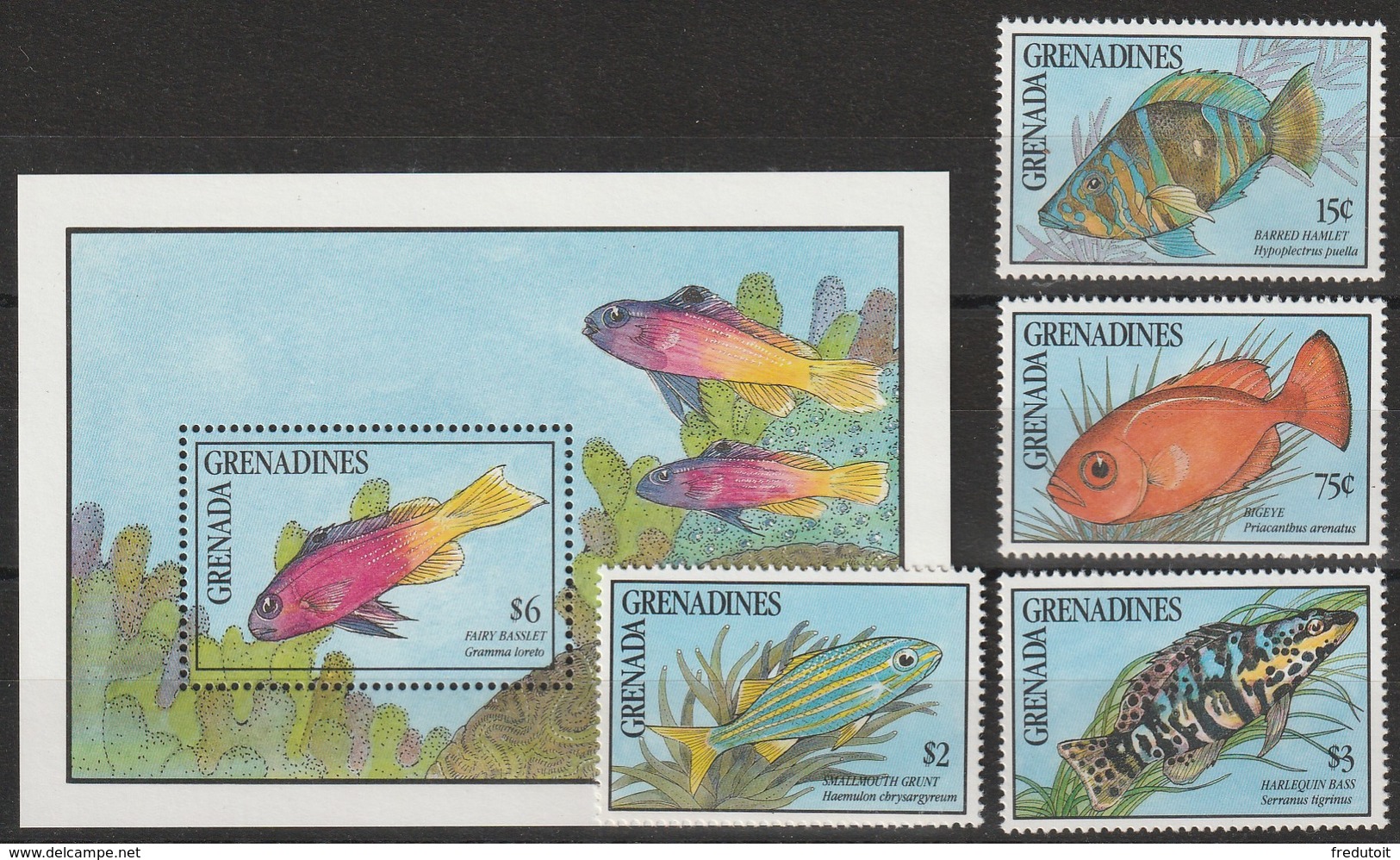 GRENADINES - N°1168/71 + Bloc N°208 ** (1990) Faune Marine - Grenada (1974-...)