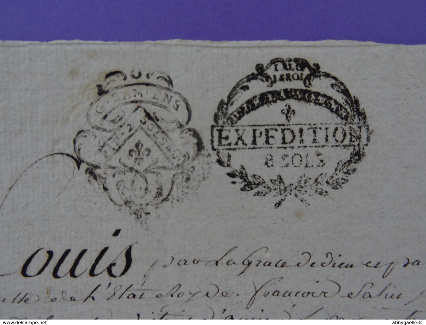 1791 Généralité D'Amiens (Somme) Papier Timbré Double Timbrage N°206+ Révolutionaire Expédition De 8 Sols Filigrane - Seals Of Generality