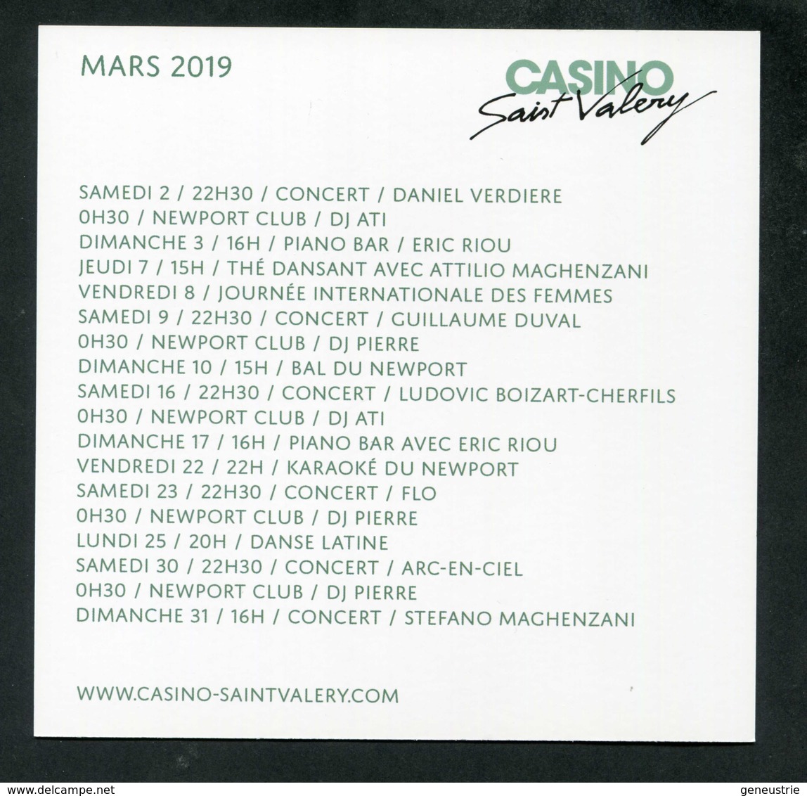 Beau Programme Cartonné "Casino De Saint Valéry-en-Caux / Mars 2019" - Programs