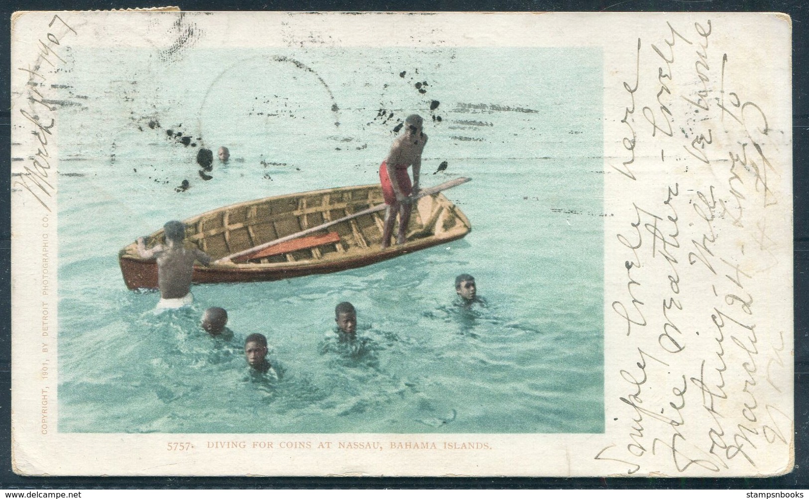 1907 Bahamas Diving For Coins At Nassau Postcard - Norway. Christiania Oslo - 1859-1963 Crown Colony