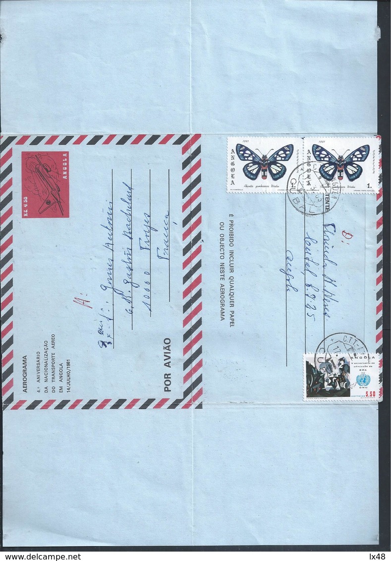 Aerogrammed Stationery With Additional Angola. Nationalization Air Transport. Butterflies. Vlinders. ONU. Airplane. 2 Sc - Angola