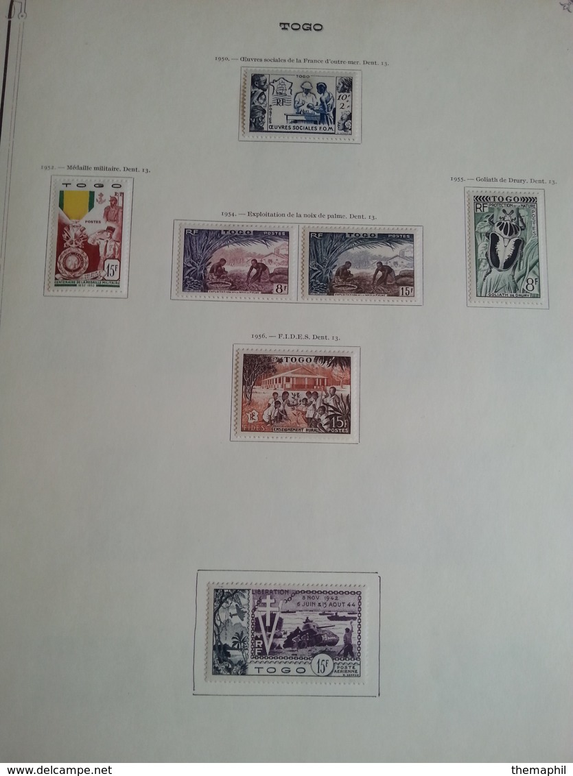 lot n° 601 TOGO + SOUDAN  collection sur pages d'albums neufs * timbres collés a 50 %