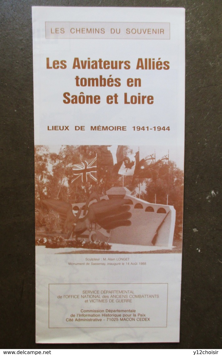 PLAQUETTE AVIATION LES AVIATEURS ALLIES TOMBES EN SAÔNE & LOIRE LIEUX DE MEMOIRE 1941 1944 LES CHEMINS DU SOUVENIR MACON - Autres & Non Classés