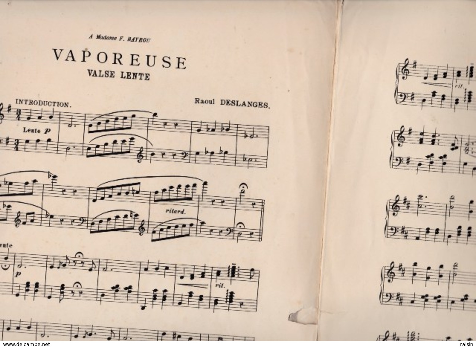 Vaporeuse Valse Boston Musique Raoul Deslanges Piano Au Ménestrel B.Cabriolier éditeur état Moyen - Scores & Partitions