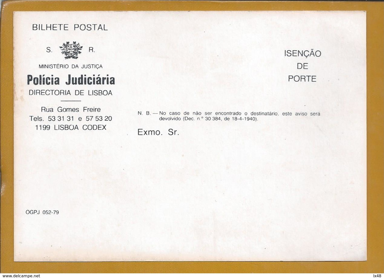 Postal Do SR Isento De Porte De Correio. Dec. 18/4/1940.  SR Postcard Free Of Postage. Dec. 18/4/1940. 2 Sc. - Cartas & Documentos