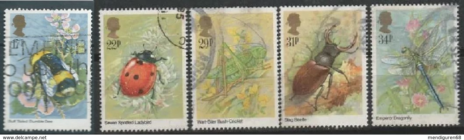 GROSSBRITANNIEN GRANDE BRETAGNE GB 1985 INSECTS SET OF 5 USED SG 1277-81 MI 1022-26 SC 1098-1102 YT 1173-1177 - Gebraucht