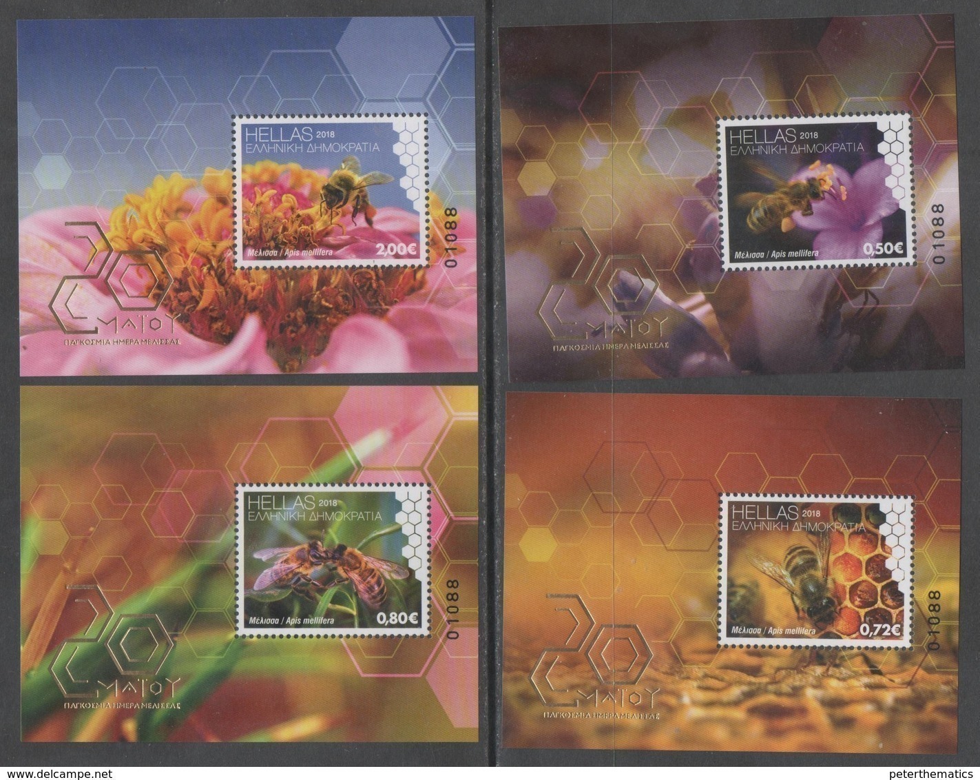 GREECE, 2018, MNH, BEES, HONEY, FLOWERS, 4 S/SHEETS - Abejas