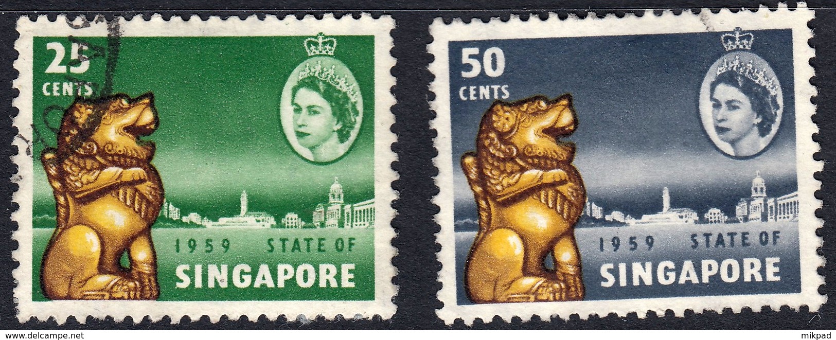 Singapore 1959 25c & 50c SG 56/58  - Fine Used - Singapore (...-1959)