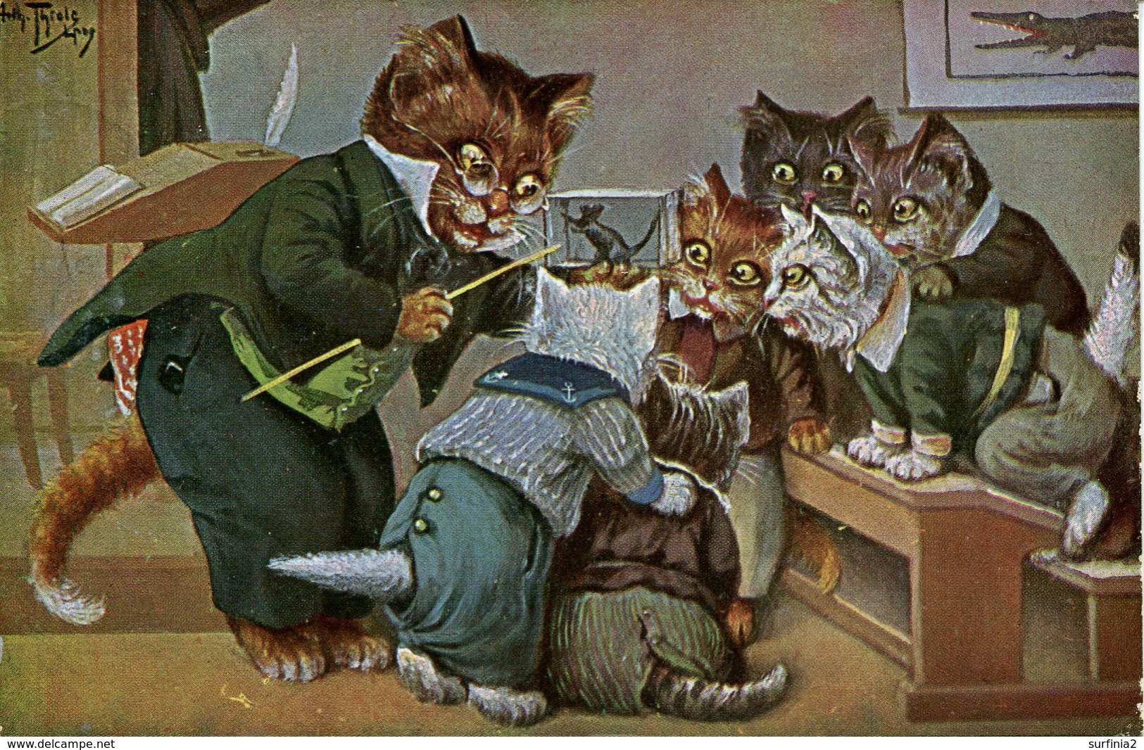 CATS - ART DRAWN BY ARTHUR THIELE - CATS IN CLASSROOM - 1934 C392 - Thiele, Arthur