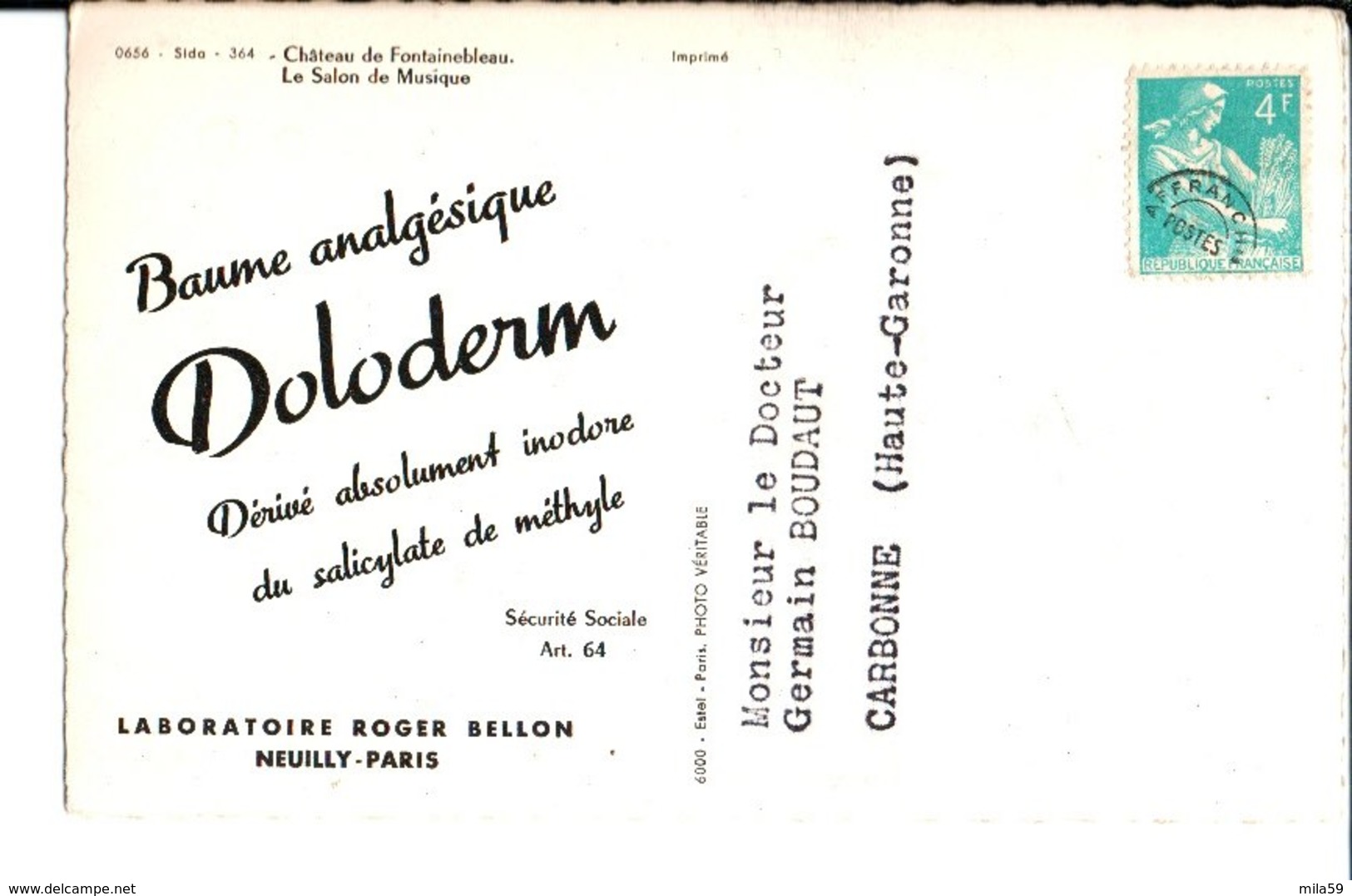 Baume Analgésique Doloderm. Laboratoire Roger Bellon. M. Le Docteur Germain Boudaut. Carbonne. - Publicité