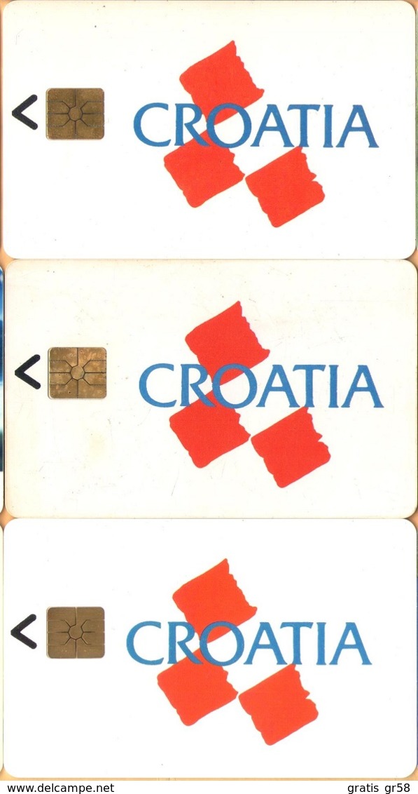 Croatia -TKCH 1A/B/C. Croatia, Logo, 3 Cards Set, Flag, 5000/20,902/50,248ex, 100u, 1991-92-93, Used As Scan - Kroatien