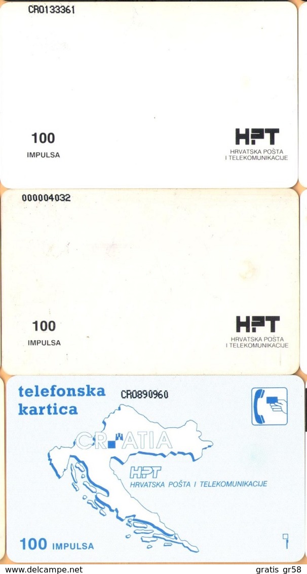 Croatia -TKCH 1A/B/C. Croatia, Logo, 3 Cards Set, Flag, 5000/20,902/50,248ex, 100u, 1991-92-93, Used As Scan - Kroatien