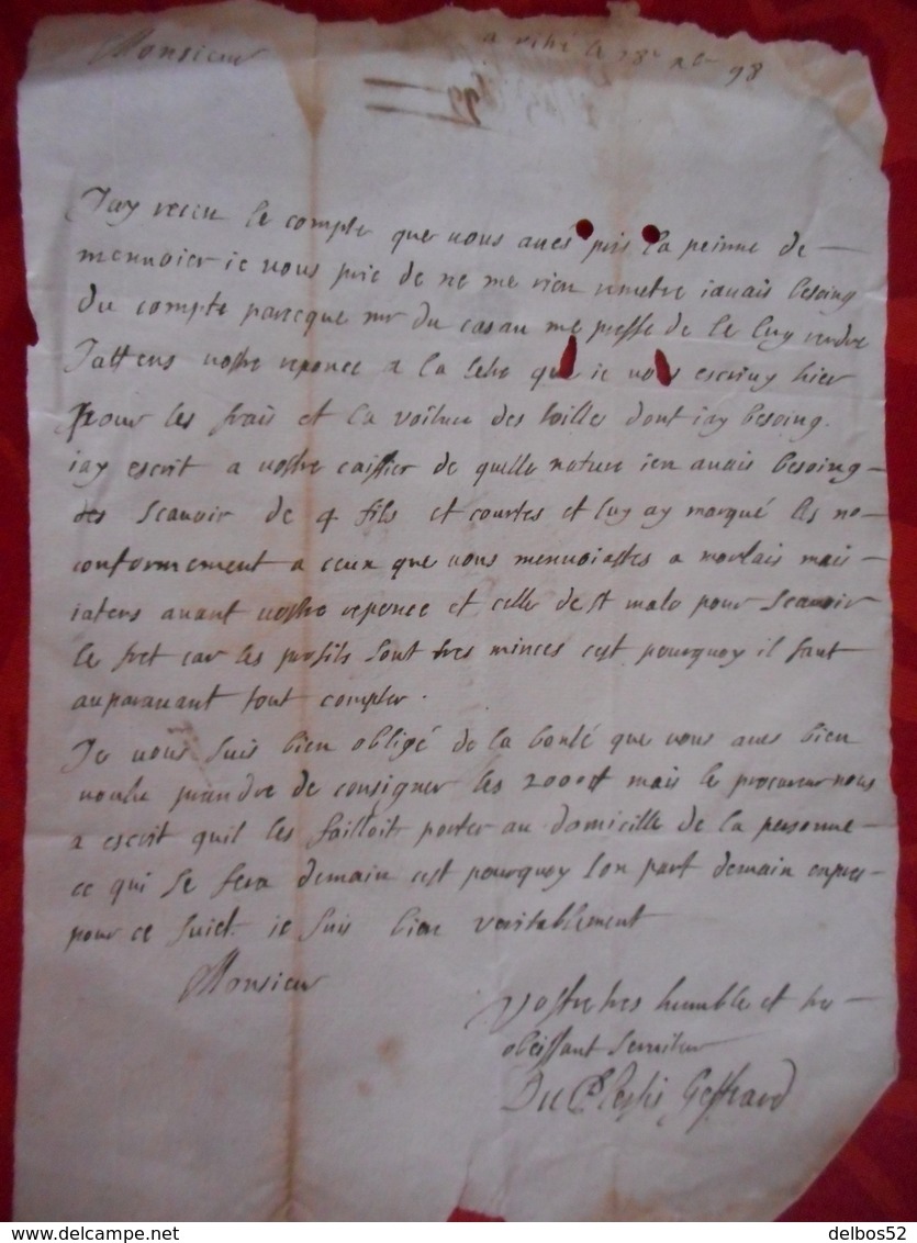 1798 - Lettre De Plessis-Gehard De Vitre Pour Rennes - Documents Historiques