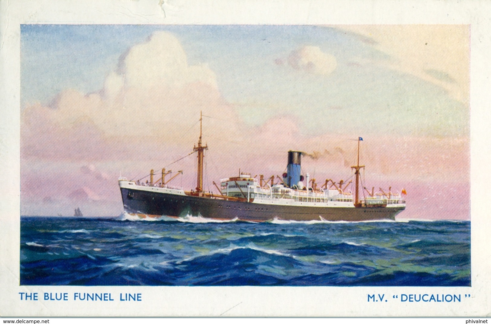 BARCOS / SHIPS , TARJETA POSTAL NO CIRCULADA , THE BLUE FUNNEL LINE - M.V. " DEUCALION " - Comercio