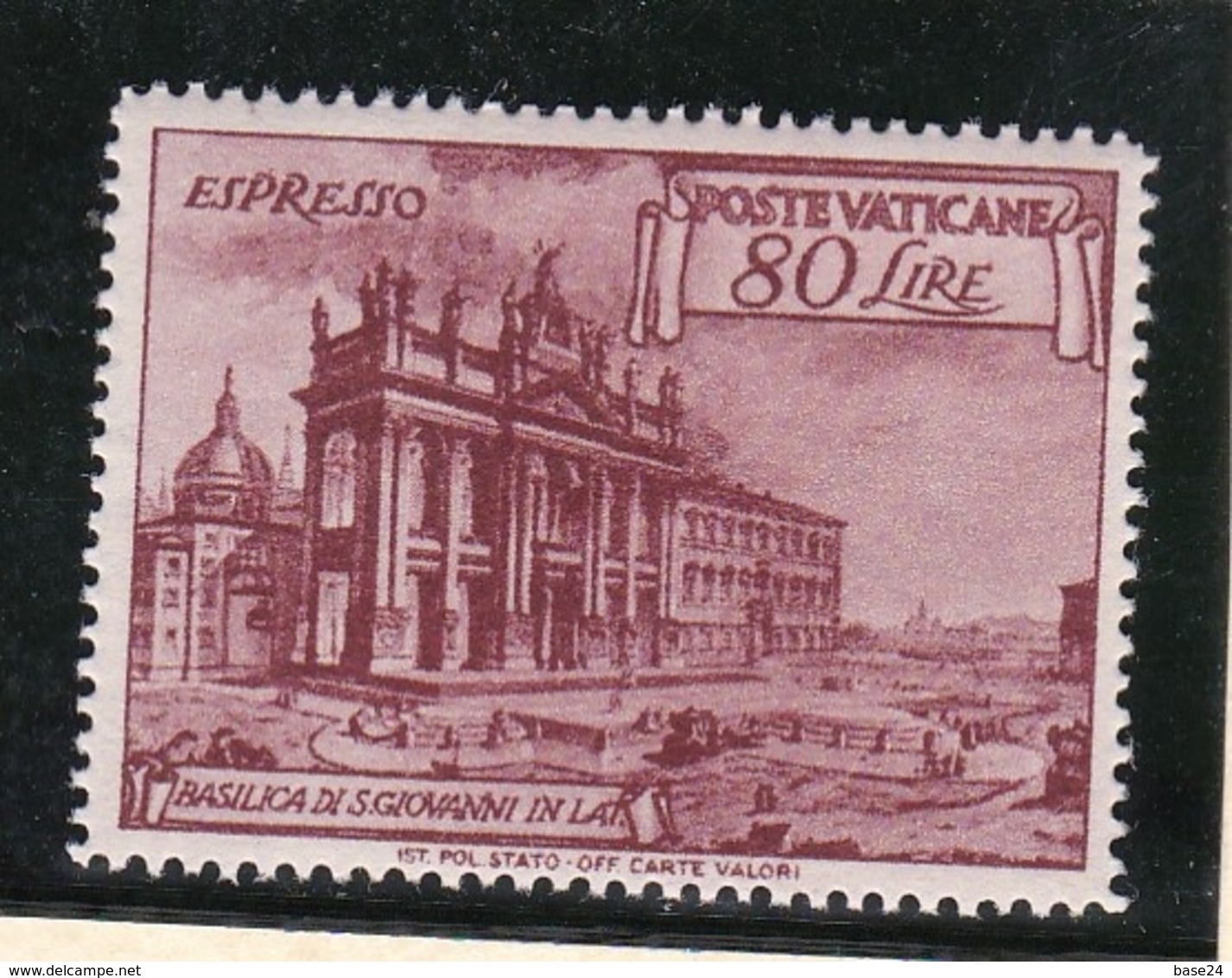 1949 Vaticano Vatican BASILICHE 80 Lire Bruno Rosso Espresso MNH** Express - Priority Mail