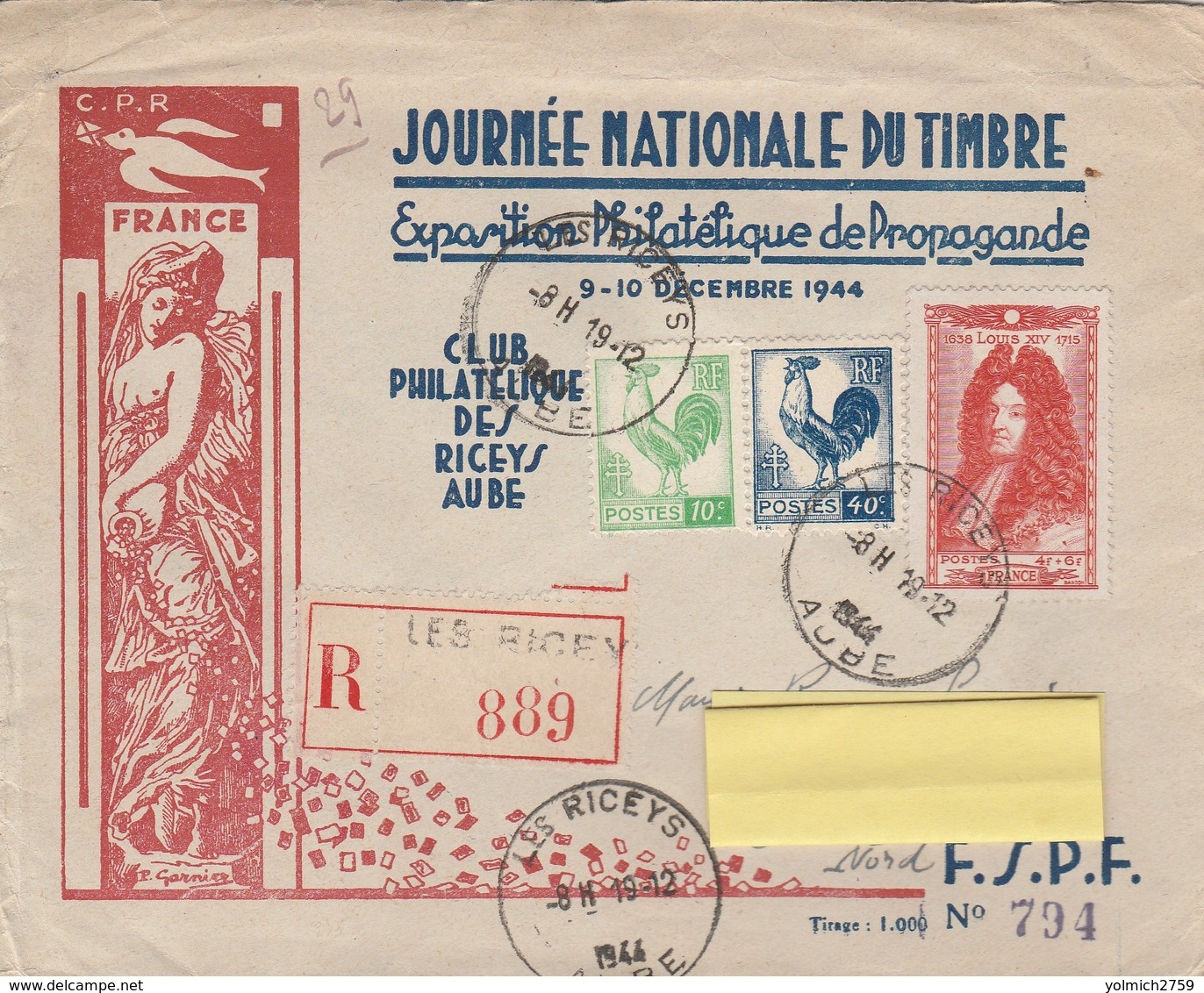 ENV. ILLUSTRÉE AVEC ABONDANCE DE TIMBRES - LES RICEYS 18/1/45 - Other & Unclassified