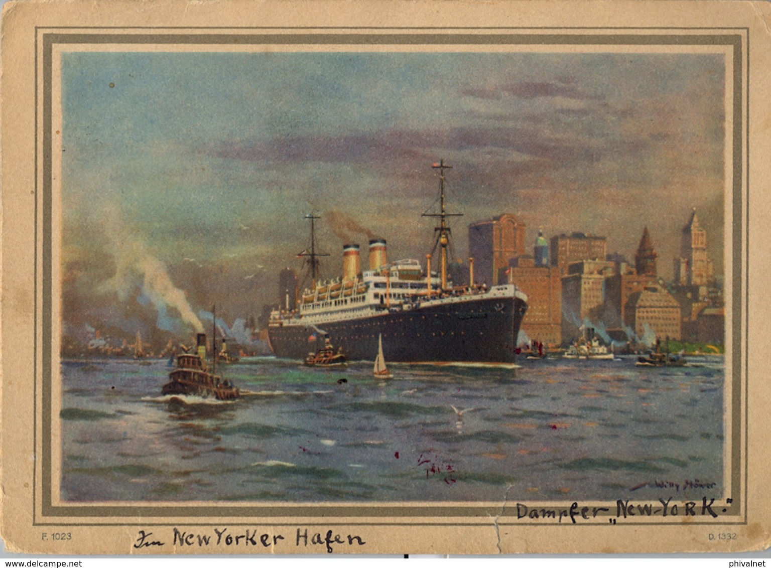 1928 BARCOS / SHIPS , TARJETA POSTAL  CIRCULADA , HAMBURG - AMERIKA LINIE , PUERTO DE NUEVA YORK, MAT. CORREO MARÍTIMO - Sleepboten