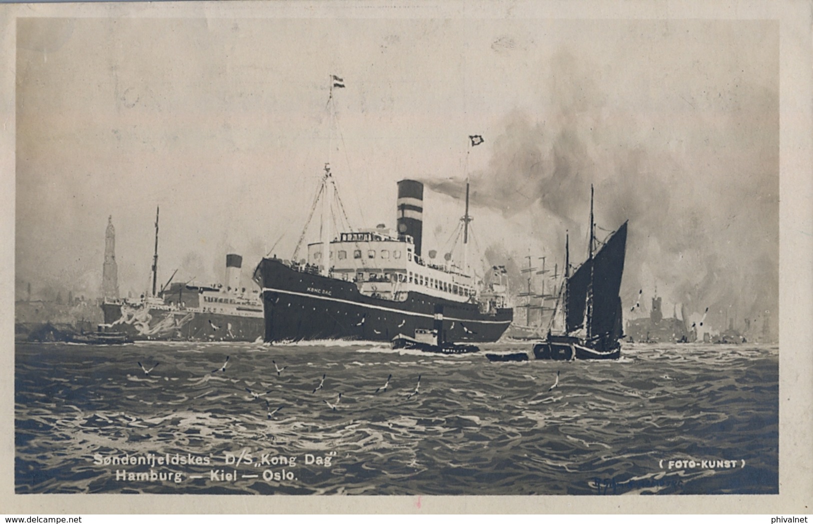 NORUEGA , 1926 BARCOS / SHIPS , TARJETA POSTAL  CIRCULADA , SUECIA , D/S " KONG DAG " , HAMBURG - KIEL - OSLO - Paquebote