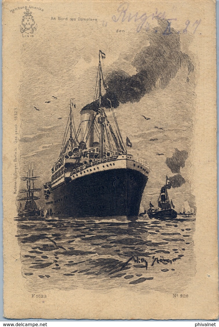 1927 BARCOS / SHIPS , TARJETA POSTAL  CIRCULADA A BORDO, HAMBURG - AMERIKA LINIE - AN BORD DES DAMPFERS - Paquebote