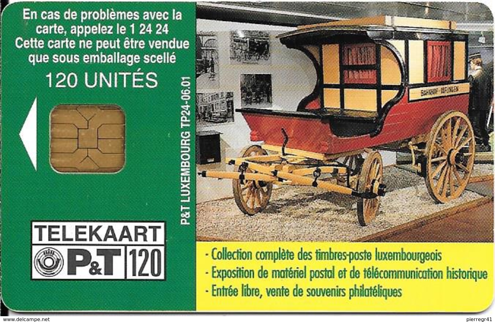 CARTE-PUCE-LUXEMBOURG-50U-ORG1-TP24-MUSEE-CHARRETTE-des POSTES-TBE - Luxembourg