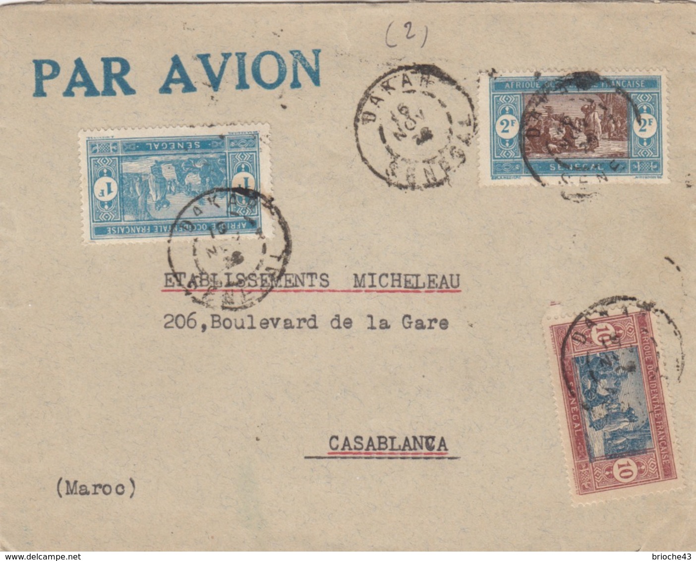 SENEGAL - LETTRE PAR AVION DAKAR 16.11.1928 POUR CASABLANCA MAROC   /1 - Lettres & Documents