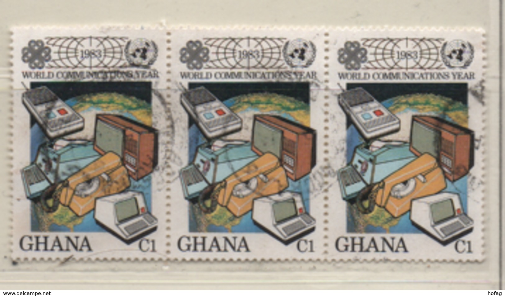 Ghana 1983 MiNr. 983 Jahr Der Kommunikation 3er Streifen Gestempelt Used Sn 835 - Ghana (1957-...)