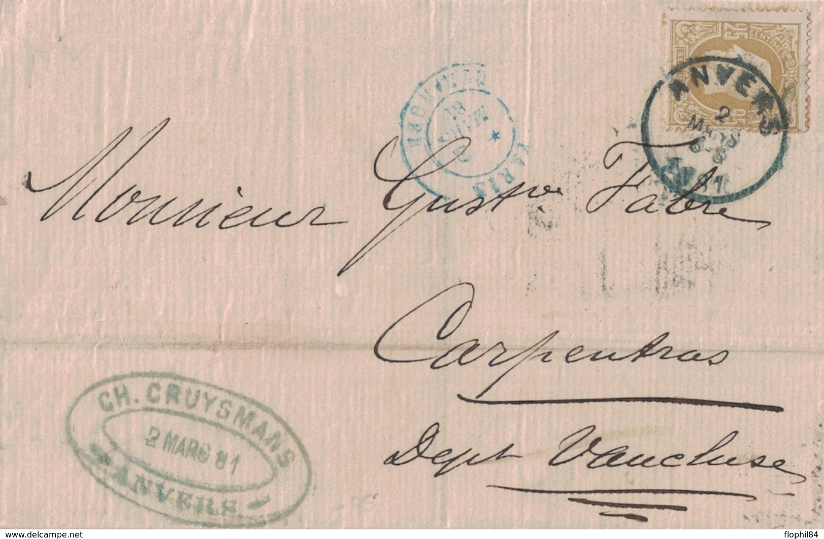 BELGIQUE - LETTRE DE ANVERS POUR LA FRANCE - 2 MARS 1881 - AFFRANCHISSEMENT A 25c - CACHET PARIS ETRANGER - Other & Unclassified