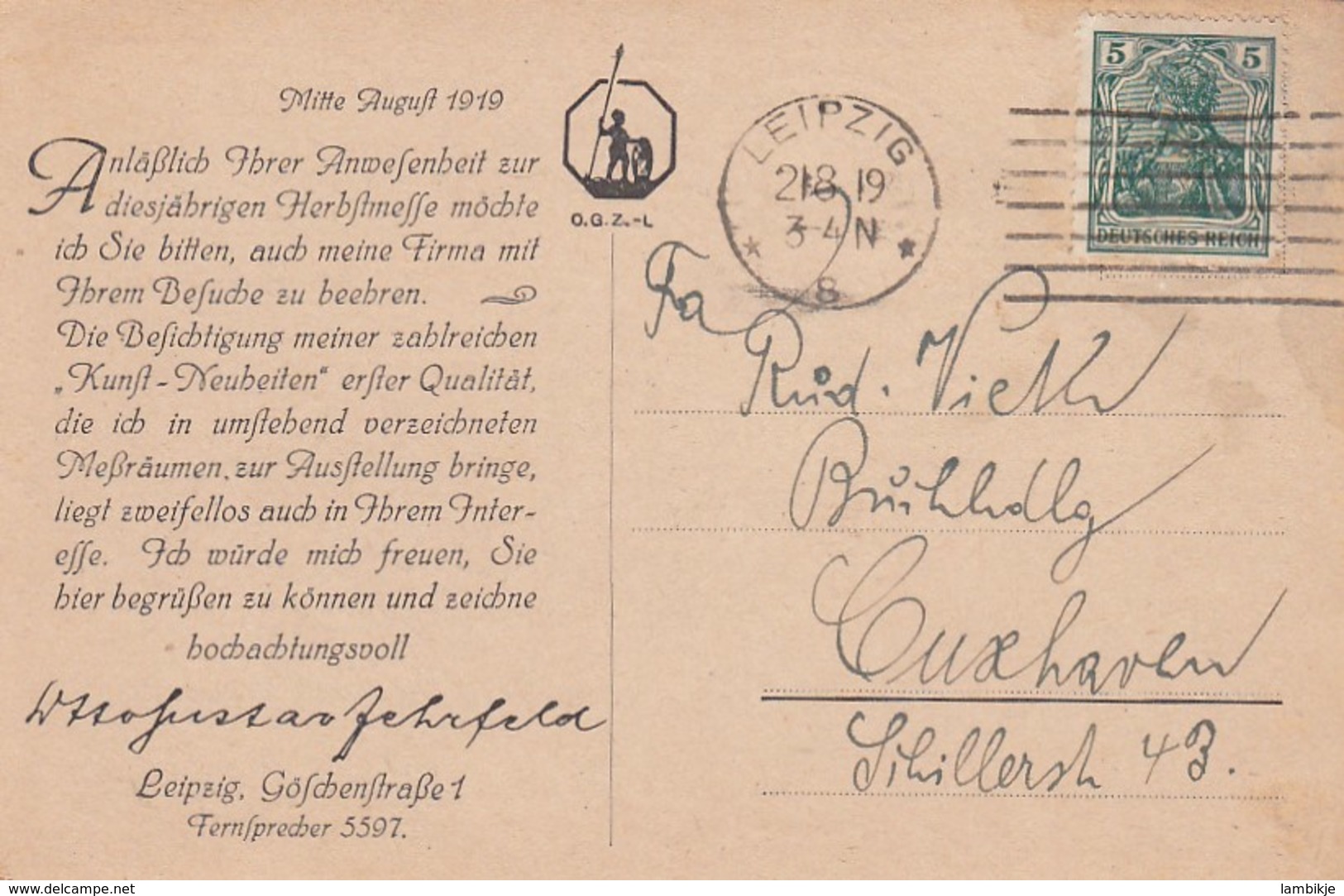 Deutsches Reich Postkarte 1919 - Gebraucht