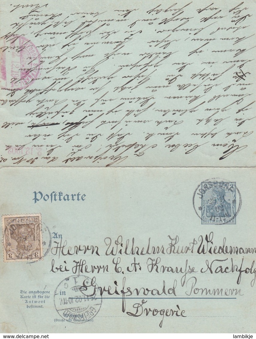 Deutsches Reich Postkarte 1902 F + A - Gebraucht