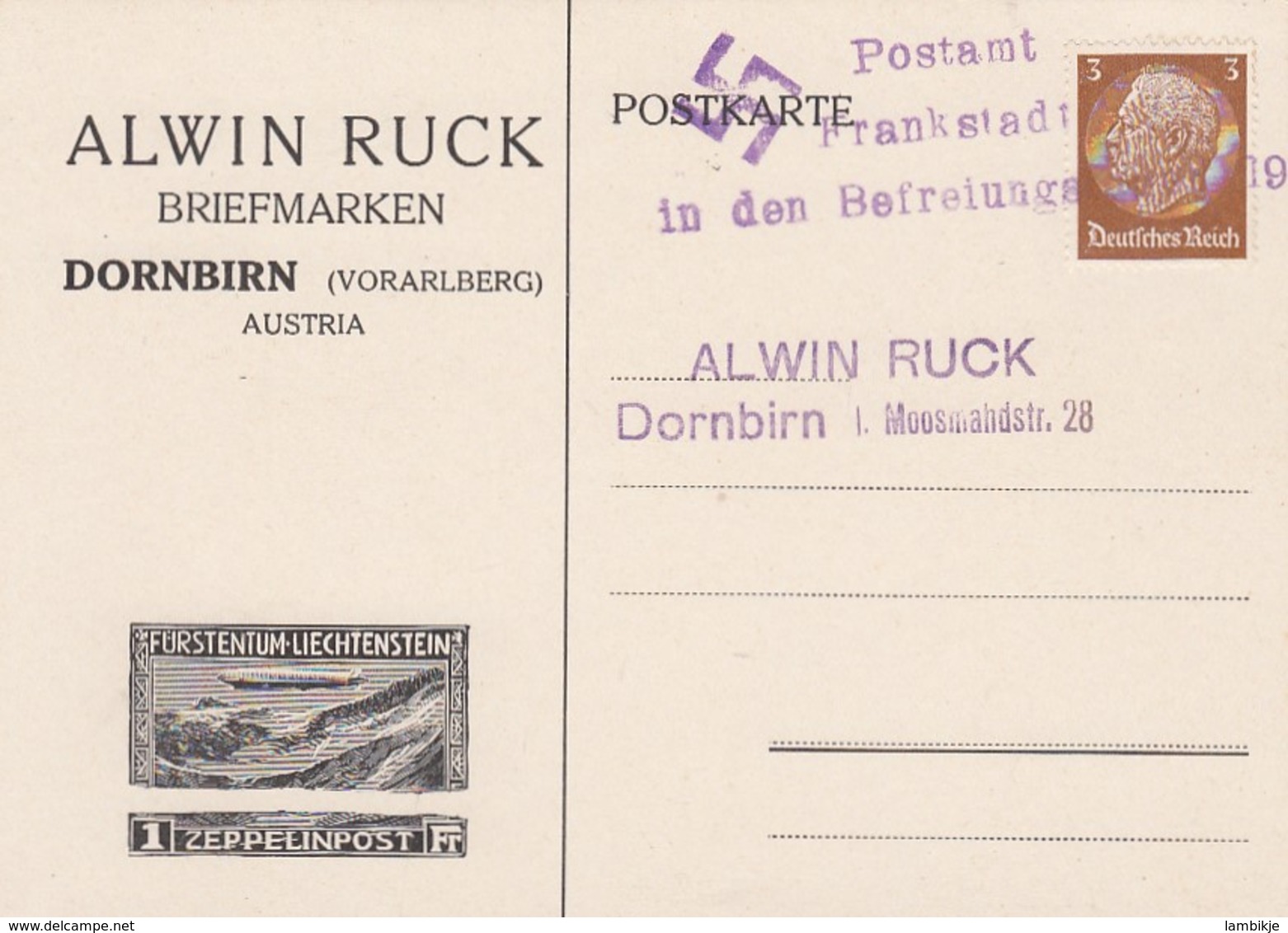 Deutsches Reich Postrkarte 1938 Frankstadt In Den Befreiung - Gebraucht