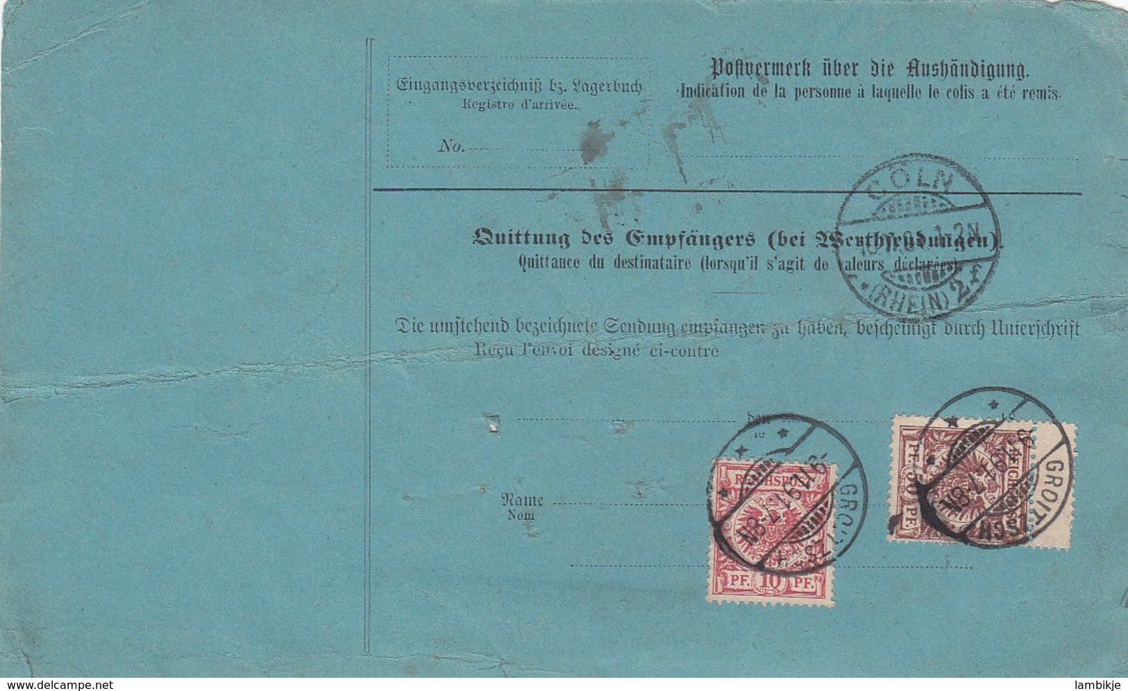 Deutsches Reich Paketkarte 1891 - Gebraucht