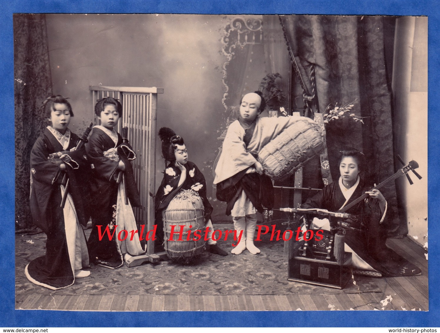 Photo Ancienne Avant 1900 - JAPON - Beau Portrait D' Enfant Japonais - Asie Instrument Musique Music Asia Japan Fille - Anciennes (Av. 1900)