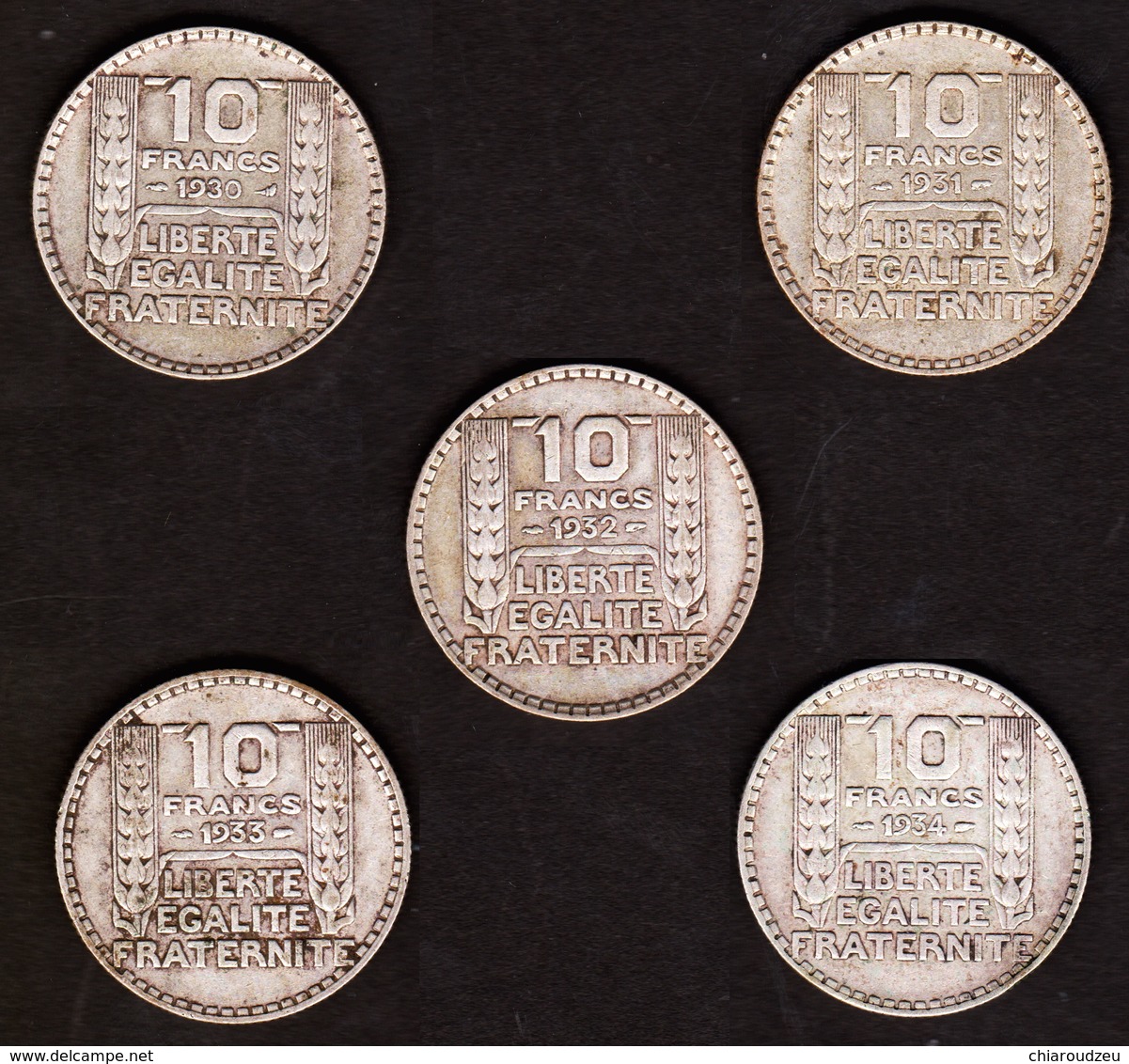 LOT 10 FRANCS 1930 1931 1932 1933 1934 FRANCE Turin - Argent / Silver - 5 Pcs - Autres & Non Classés