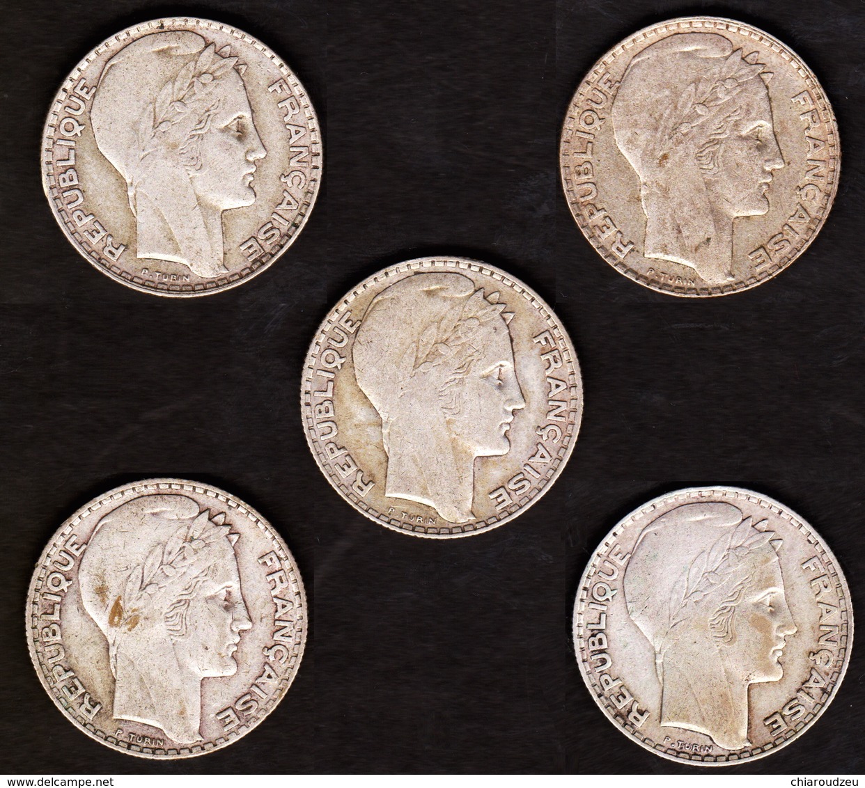 LOT 10 FRANCS 1930 1931 1932 1933 1934 FRANCE Turin - Argent / Silver - 5 Pcs - Autres & Non Classés