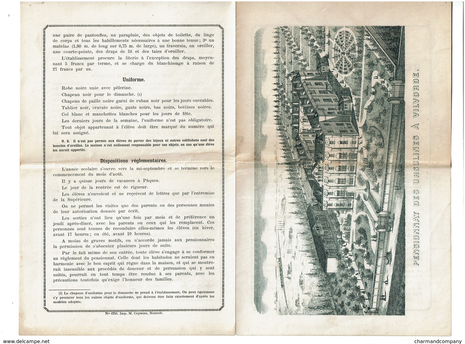 C1880 - Pensionnat Des Ursulines à Vilvorde - Publicité / Conditions / Uniforme ..  - 3 Scans - Publicités