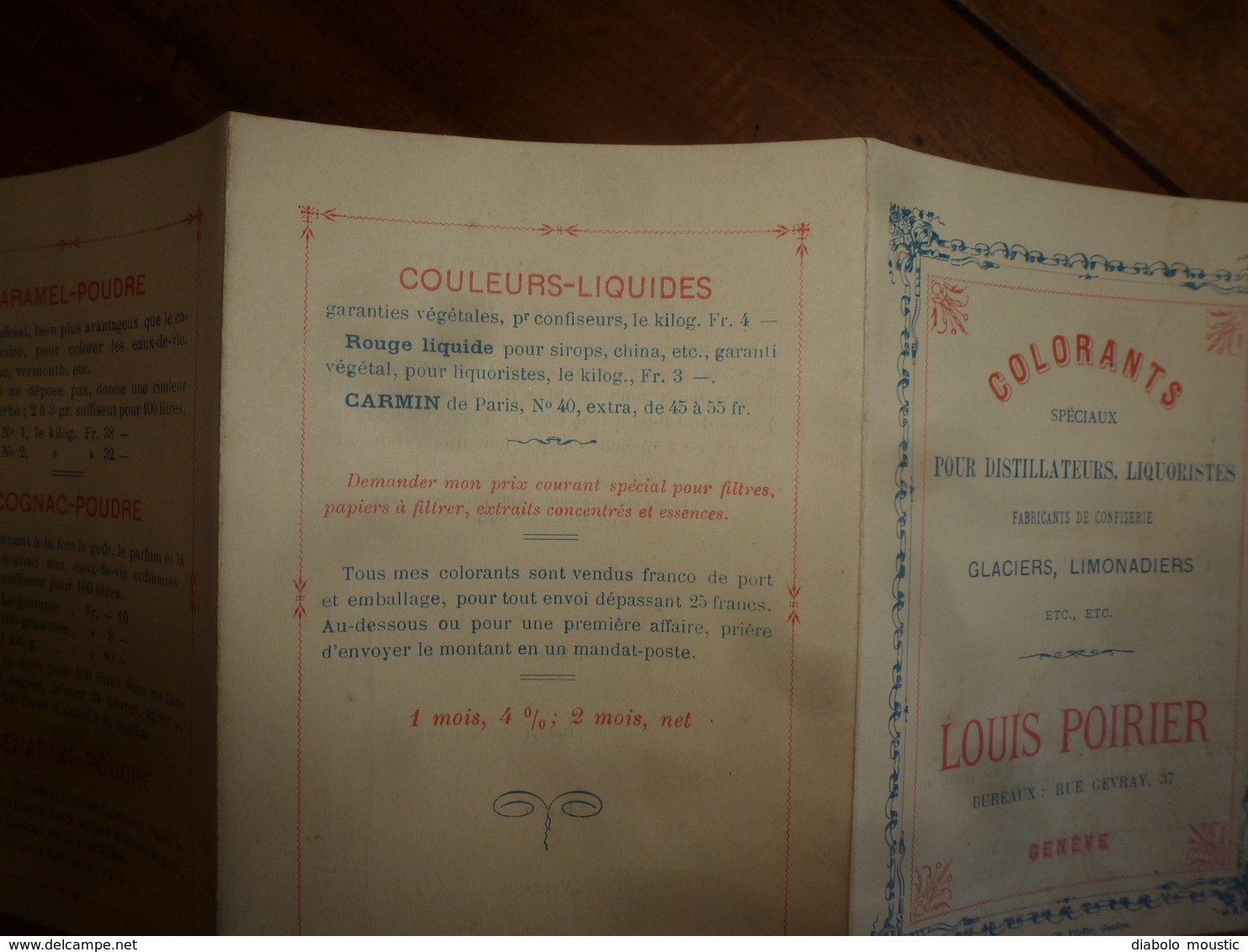 1900 :Colorants Spéciaux Pour Distillateurs, Liquoristes, Fabricants De Confiserie -GLACIERS -LIMONADIERS Etc - à Genève - 1800 – 1899