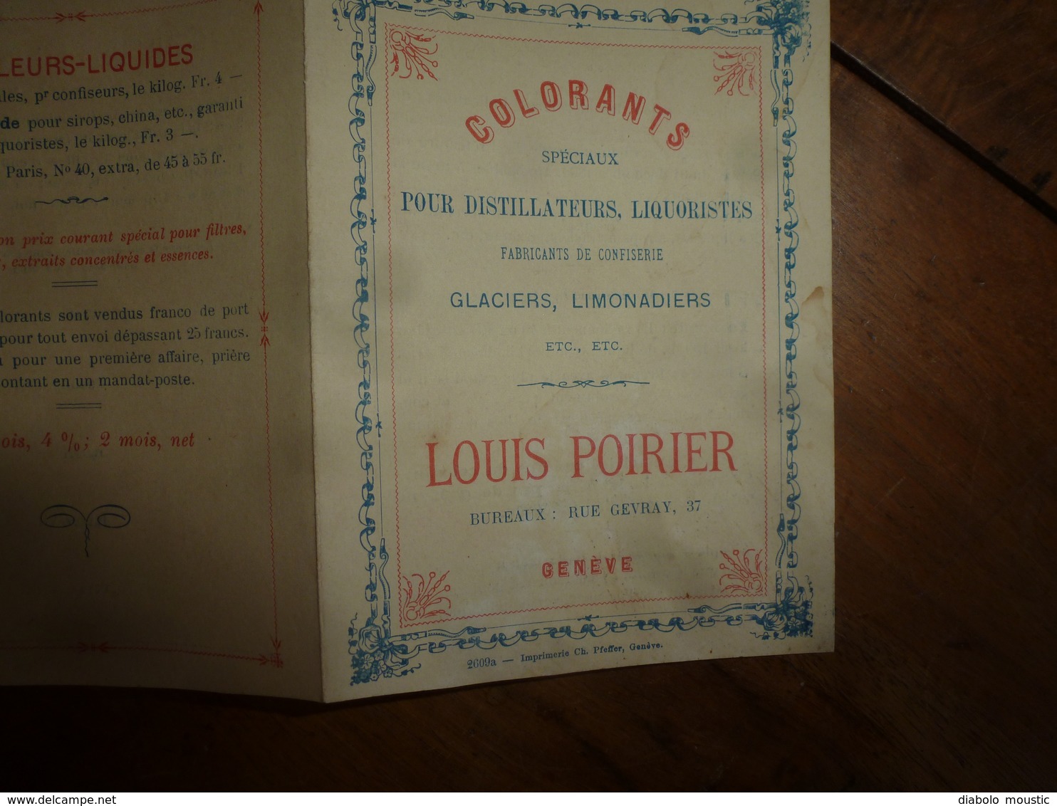 1900 :Colorants Spéciaux Pour Distillateurs, Liquoristes, Fabricants De Confiserie -GLACIERS -LIMONADIERS Etc - à Genève - 1800 – 1899