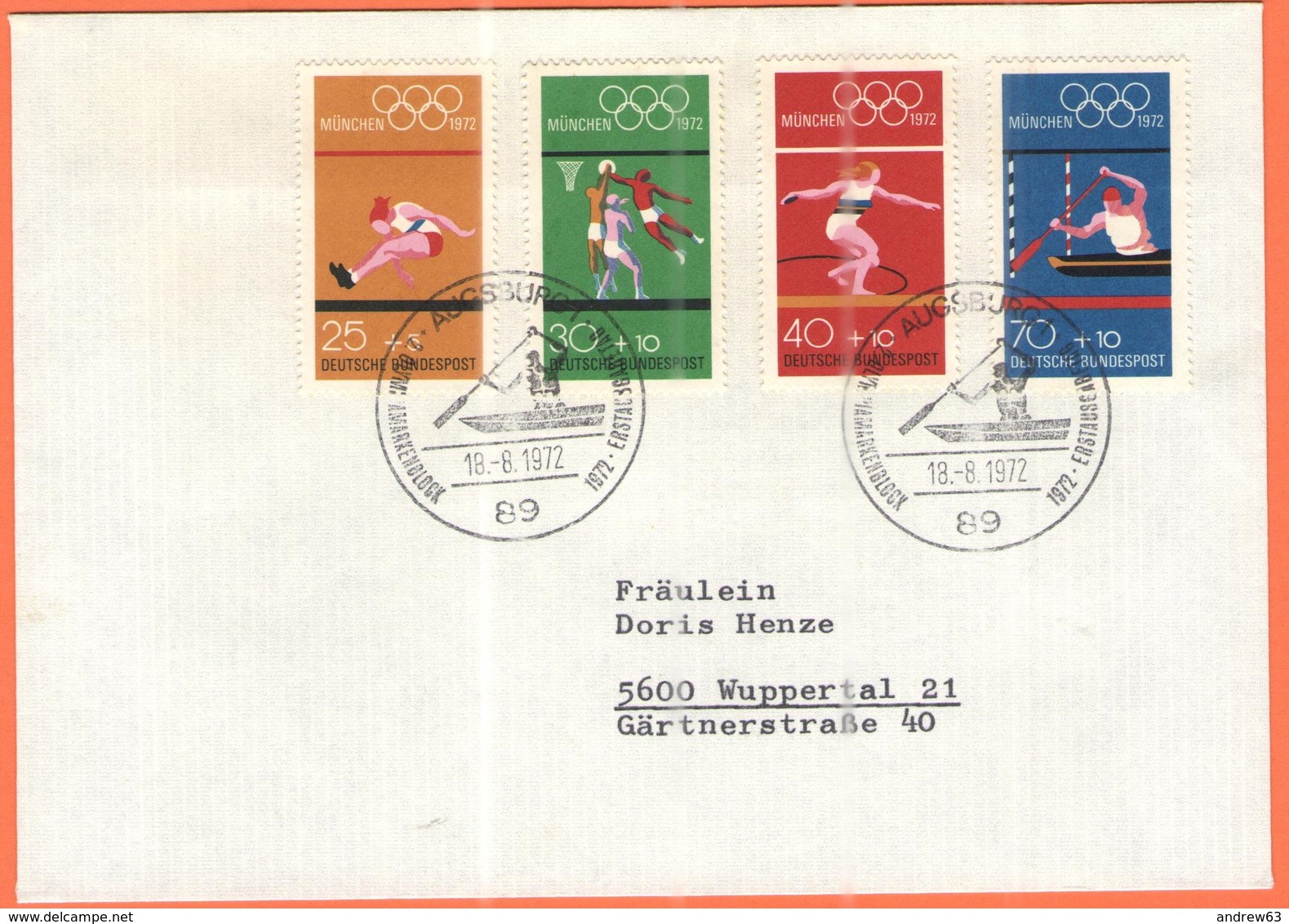 GERMANIA - GERMANY - Deutschland - ALLEMAGNE - 1972 - 4  X München + Special Cancel 2. Olympiamarkenblock - Augsburg - F - Other & Unclassified