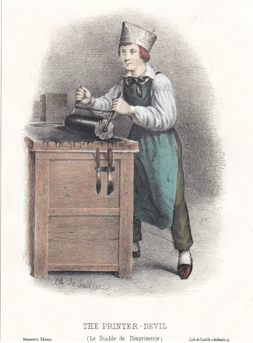 LITHOGRAPHIE .LE DIABLE DE L IMPRIMERIE ..CH DE SAILLET IMP CASTILLE EDITEUR DESESSERT - Lithographies