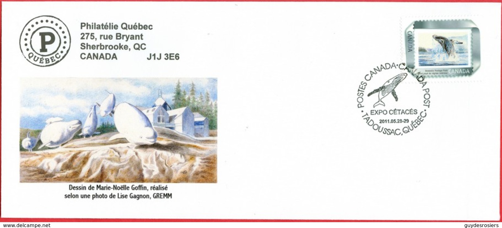 Baleines + Cétacés, Tadoussac 2011; Exposition Philatélique; Timbre Photo + Cachet, Dessins De Mme M.-N. Goffin.(2130) - Commemorative Covers