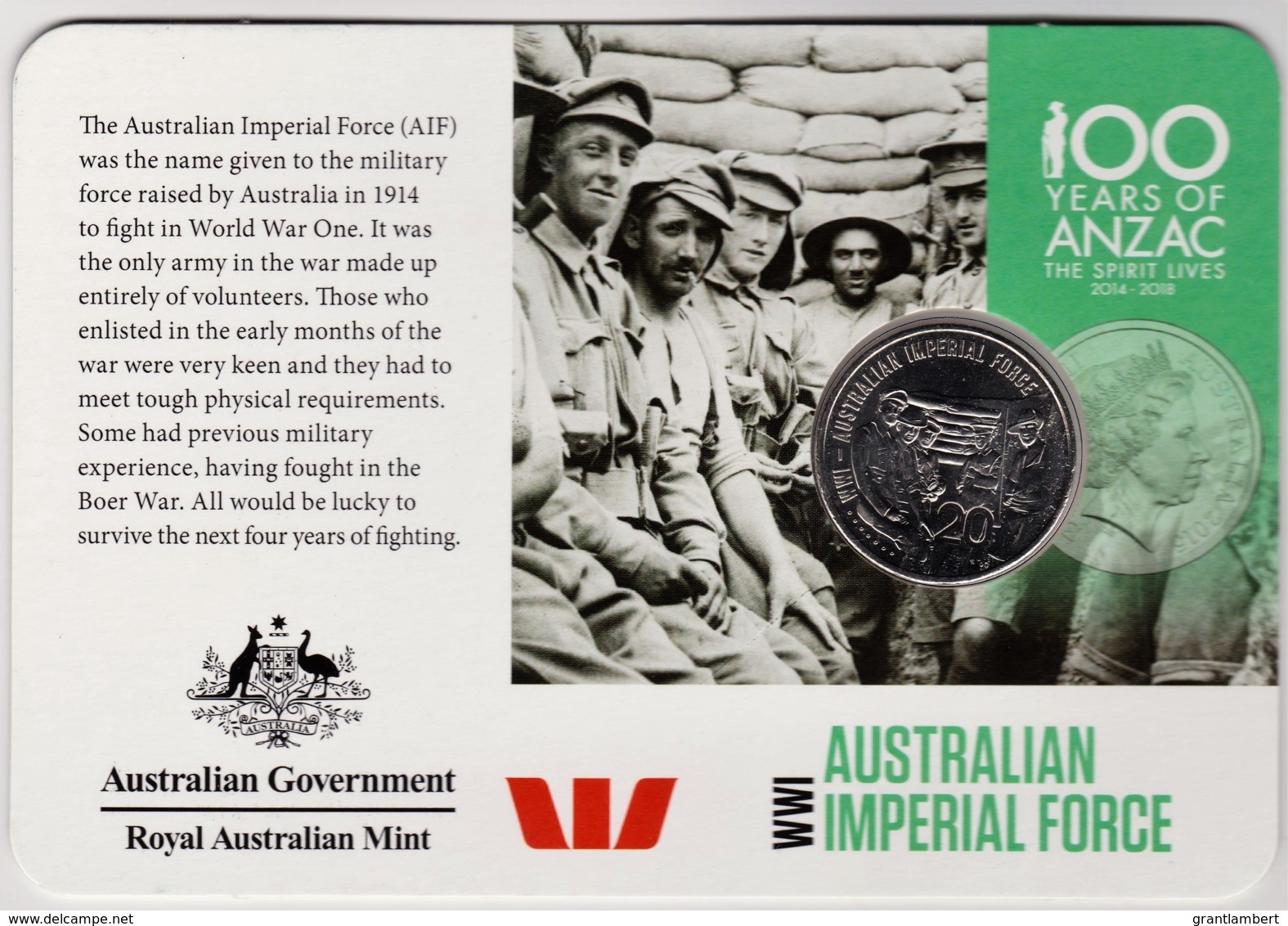 Australia 2015 ANZAC 100 Years - WW1 Imperial Force Uncirculated 20c - Unclassified