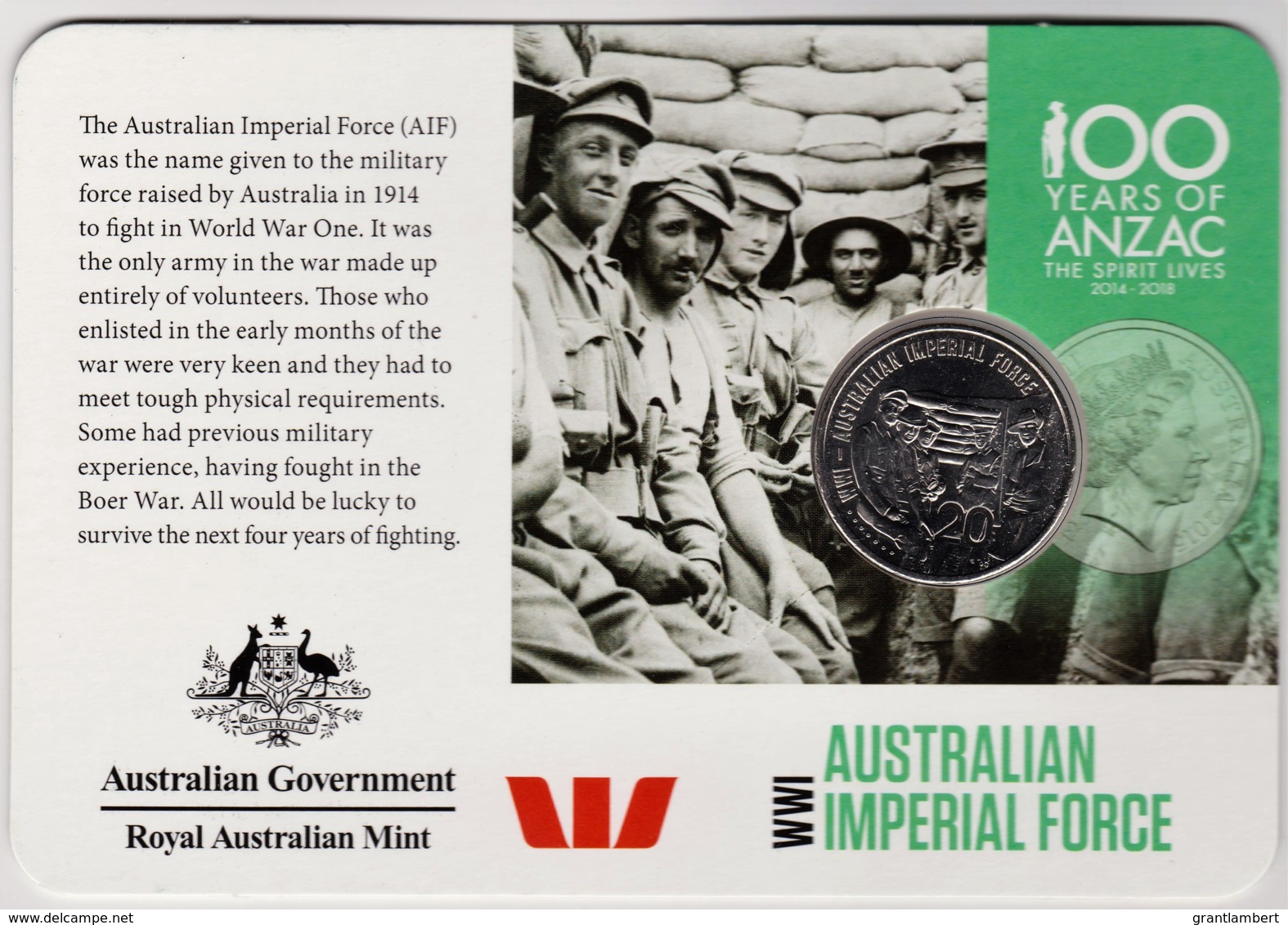 Australia 2015 ANZAC 100 Years - WW1 Imperial Force Uncirculated 20c - Sin Clasificación