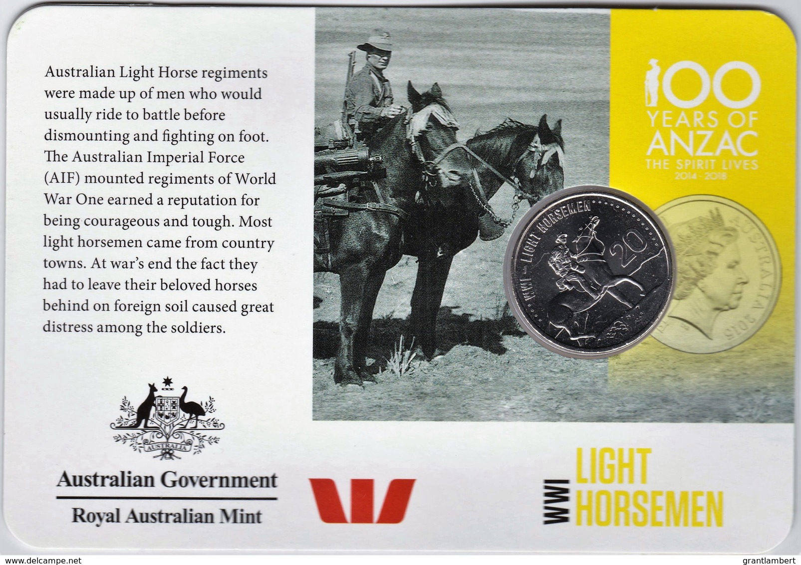 Australia 2015 ANZAC 100 Years - WW1 Light Horsemen Uncirculated 20c - Unclassified