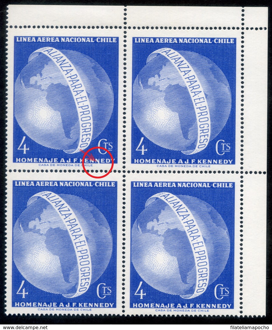 CHILE ESTAMPILLAS: CUADRO KENNEDY; ALIANZA PARA EL PROGRESO 1964(CON FALLA TIPOGRAFICA). - Chile