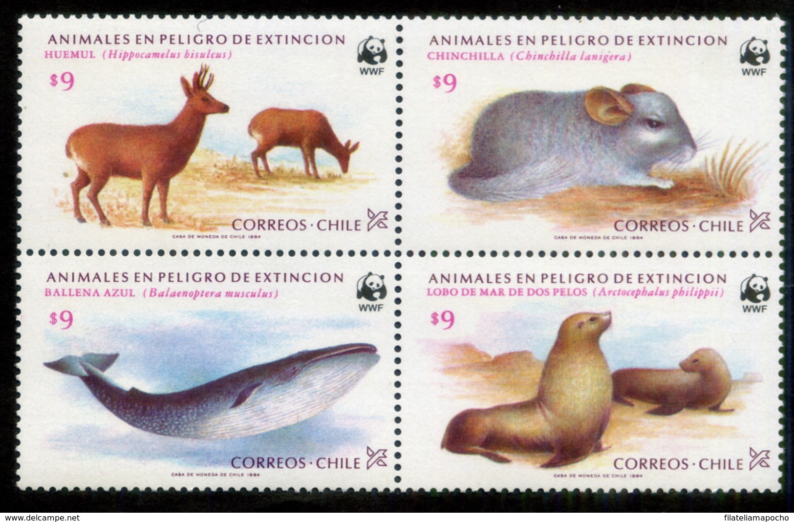 CHILE ESTAMPILLAS: ANIMALES EN PELIGRO DE EXTINCIÓN 1984. - Chile