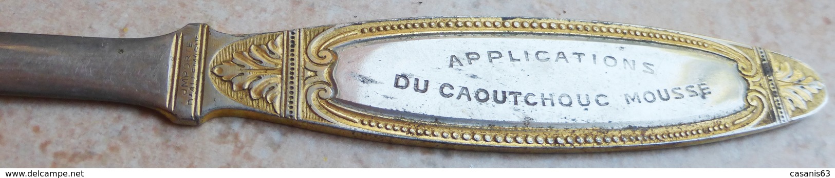 Ouvre Lettre  / Coupe Papier "  L. DESMARQUOY  "  137 Boulevard Magenta Paris - Applications Du Caoutchouc Mousse - Letter-opener