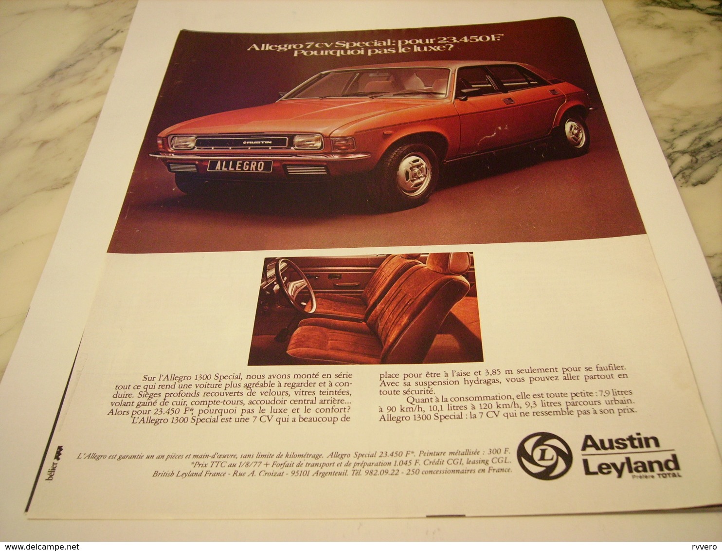 ANCIENNE  PUBLICITE  VOITURE ALLEGRO DE AUSTIN  LEYLAND 1977 - Voitures