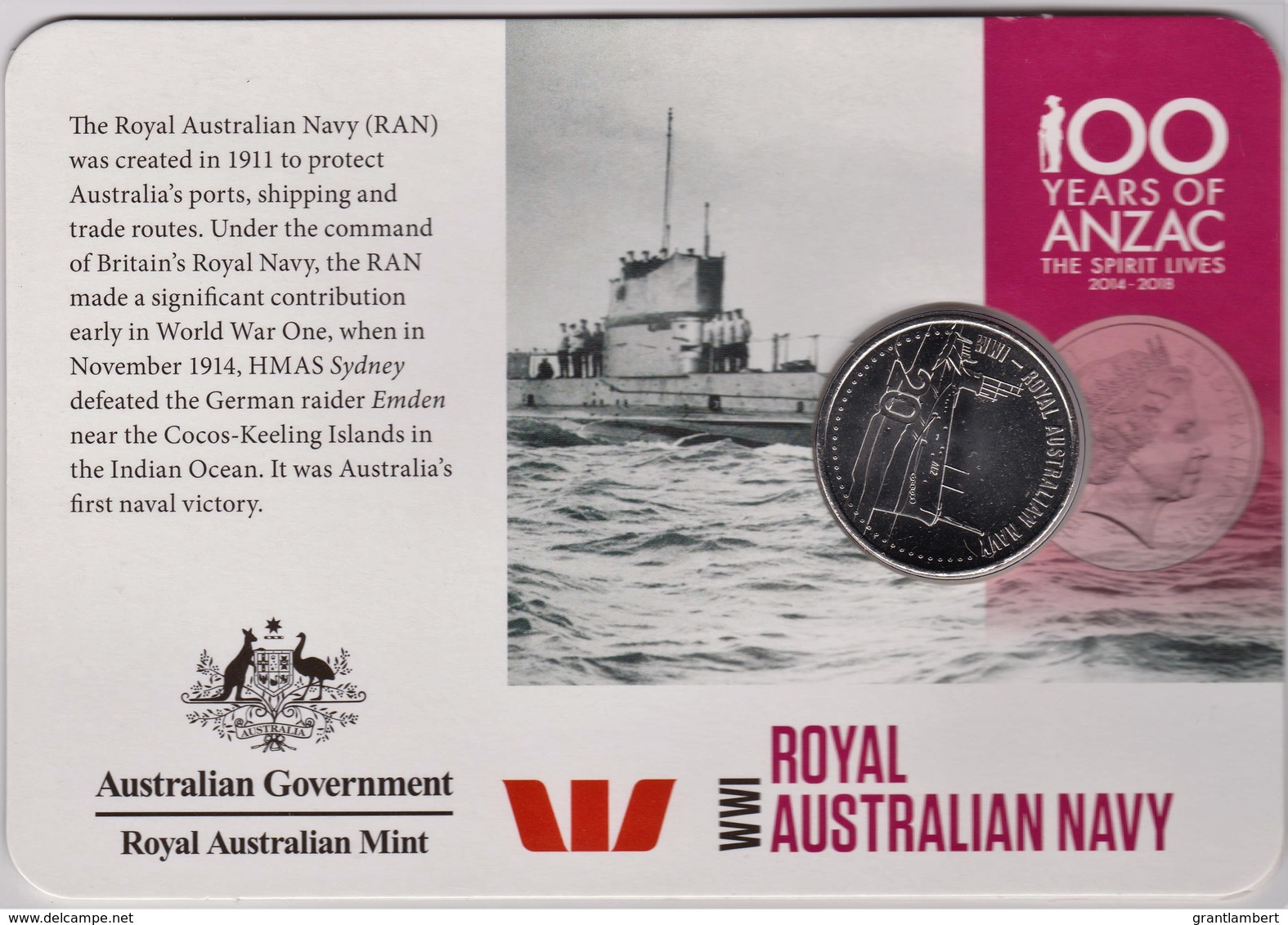 Australia 2015 ANZAC 100 Years - WW1  Royal Australian Navy Uncirculated 20c - Non Classificati